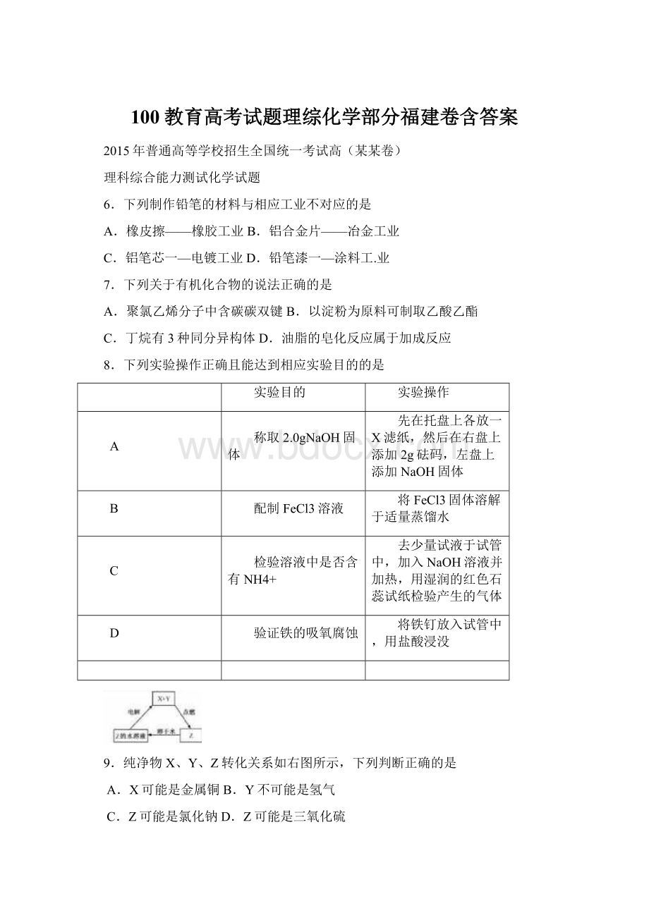 100教育高考试题理综化学部分福建卷含答案Word下载.docx