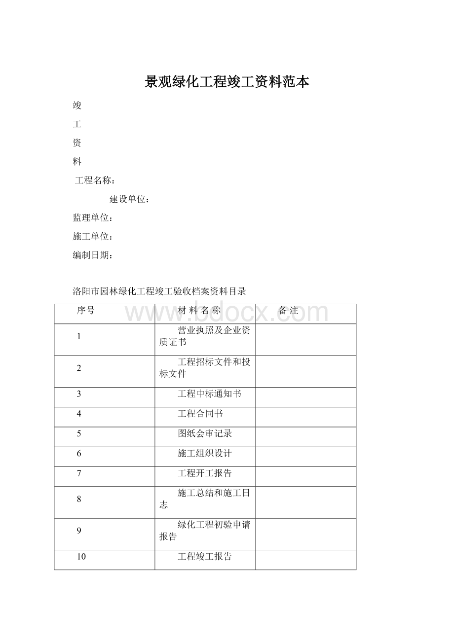 景观绿化工程竣工资料范本Word下载.docx