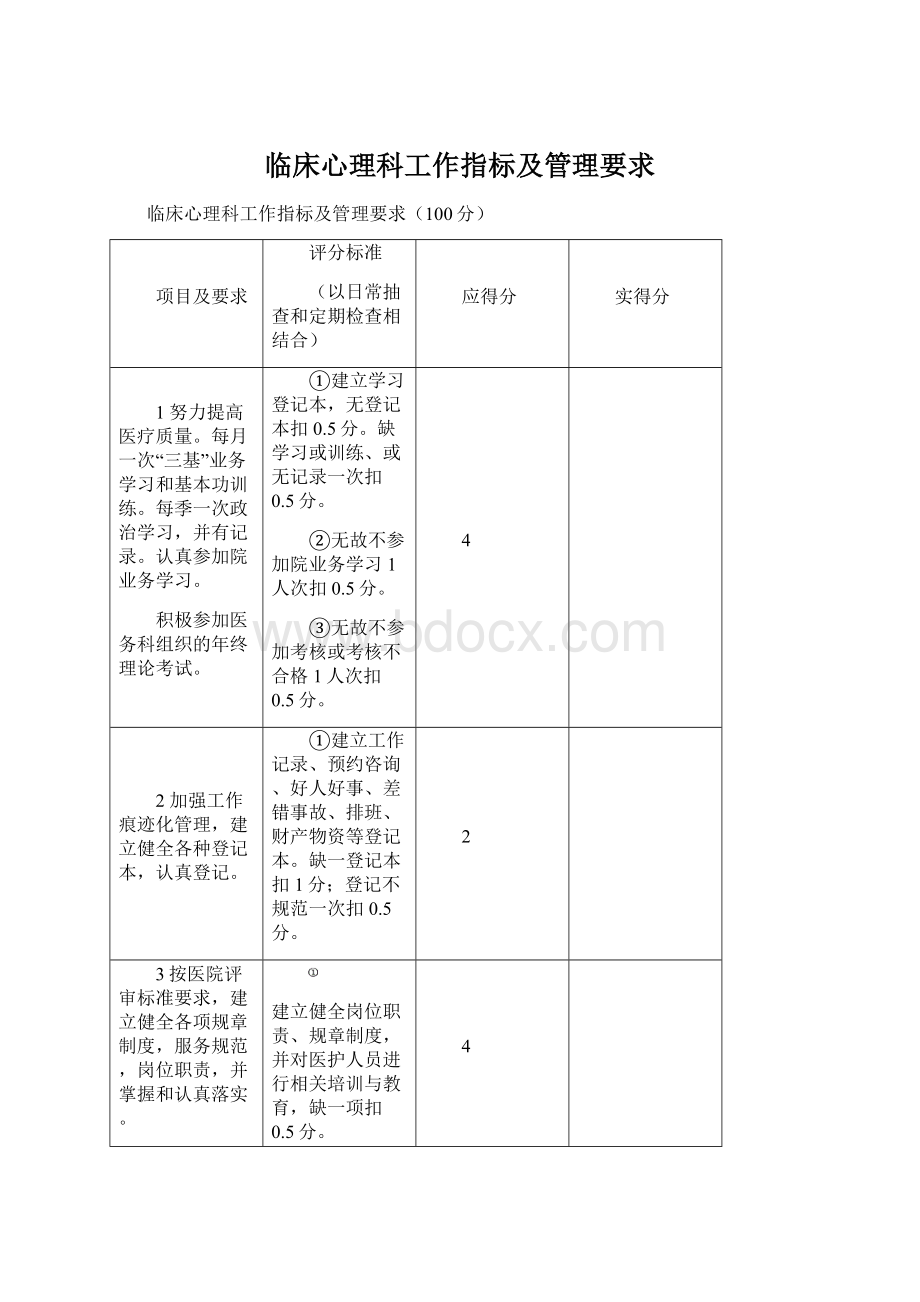 临床心理科工作指标及管理要求.docx_第1页