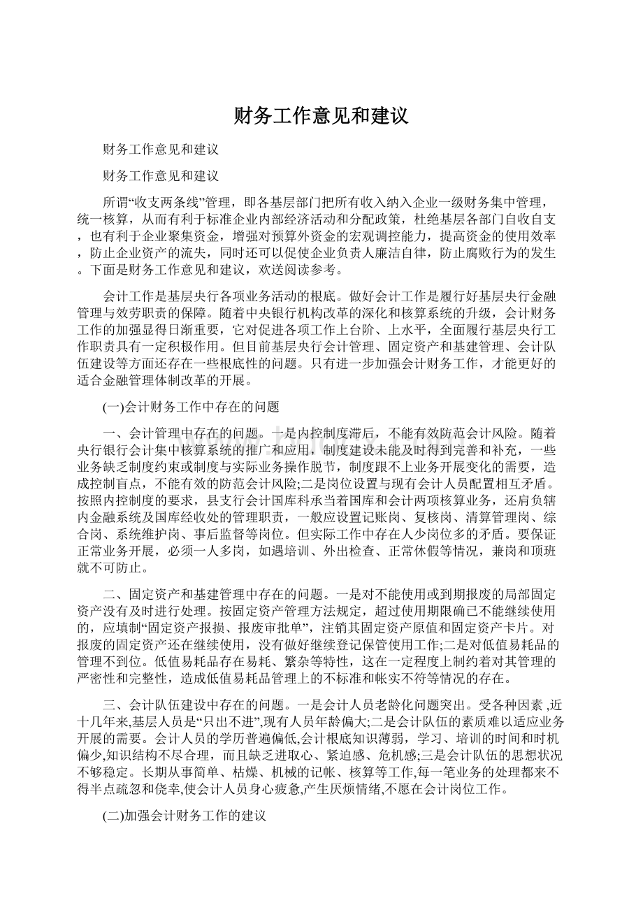 财务工作意见和建议.docx_第1页