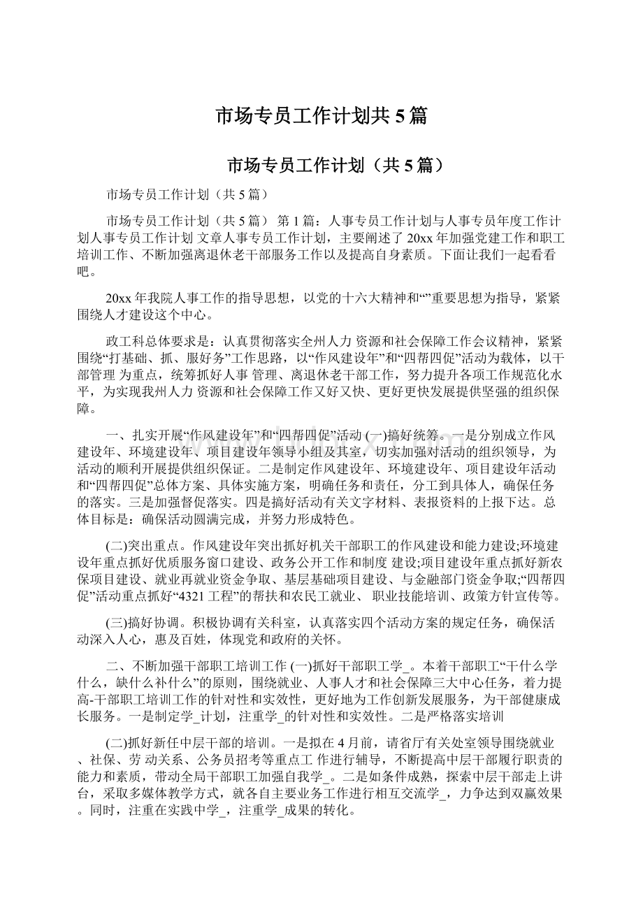 市场专员工作计划共5篇文档格式.docx