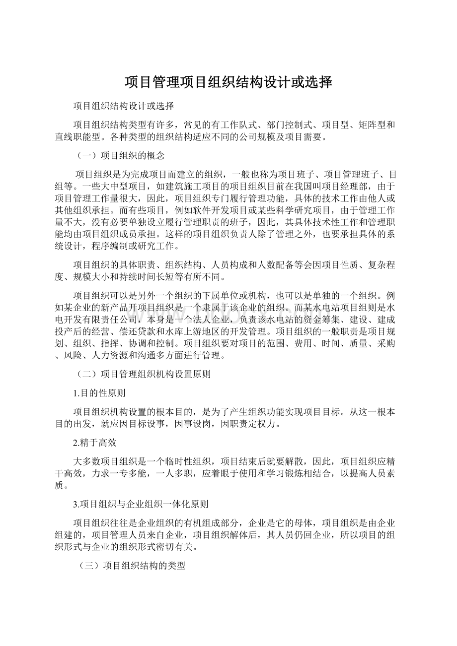 项目管理项目组织结构设计或选择Word文档下载推荐.docx