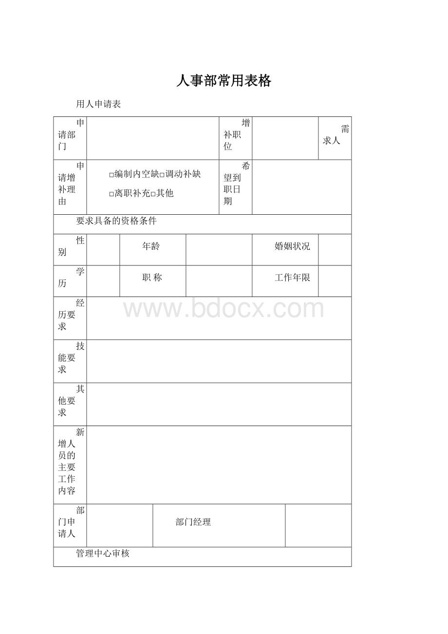 人事部常用表格Word格式文档下载.docx