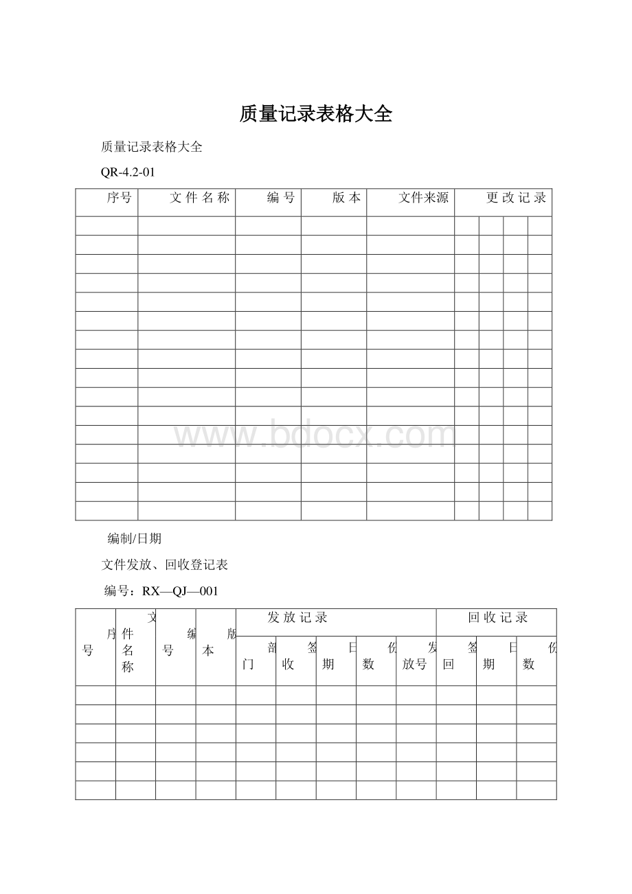 质量记录表格大全Word文档格式.docx