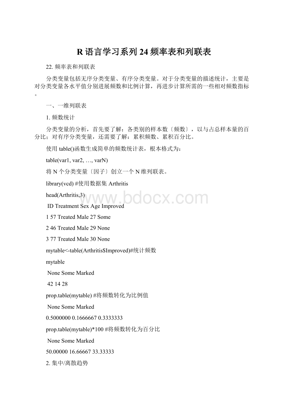 R语言学习系列24频率表和列联表文档格式.docx