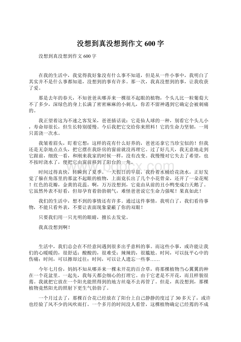 没想到真没想到作文600字Word文档下载推荐.docx_第1页