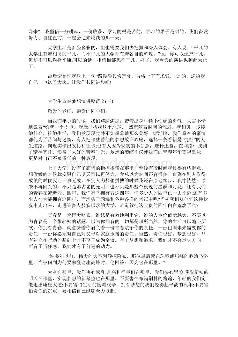 关于大学生青春梦想演讲稿范文.docx_第3页