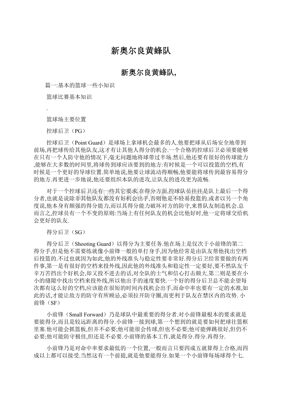 新奥尔良黄蜂队文档格式.docx