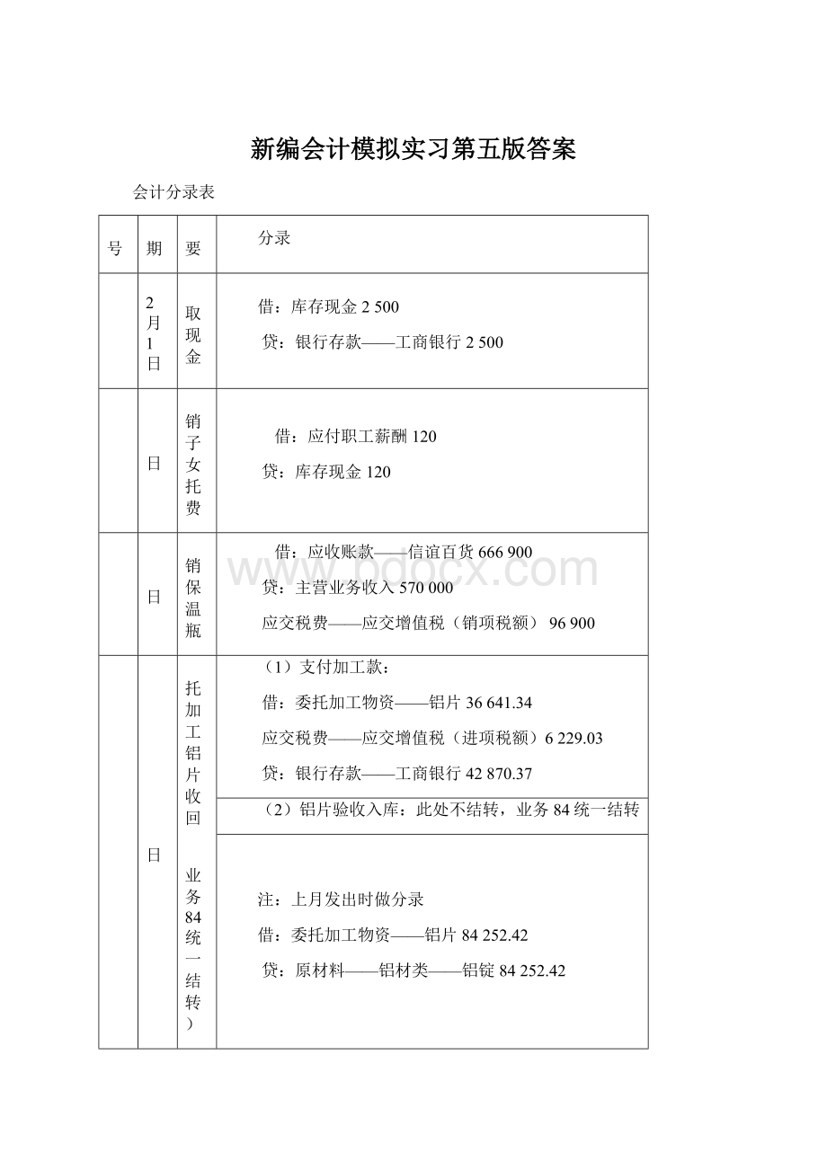 新编会计模拟实习第五版答案Word格式.docx