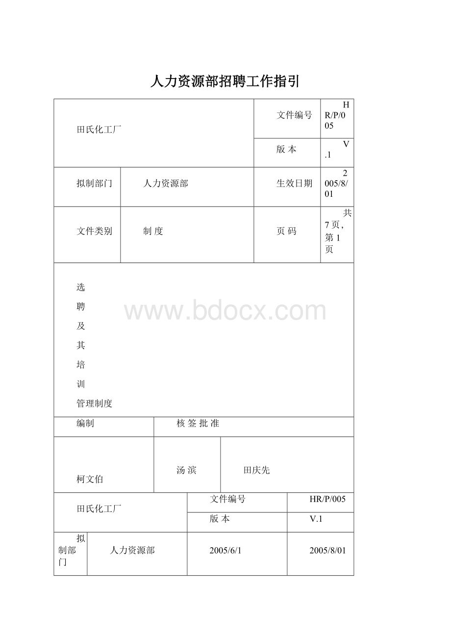 人力资源部招聘工作指引.docx_第1页