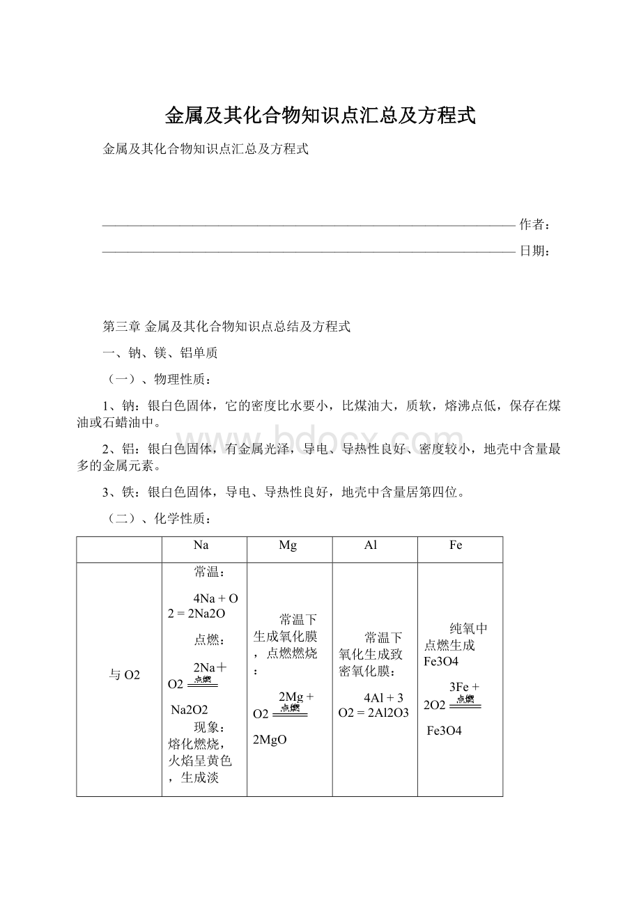 金属及其化合物知识点汇总及方程式.docx