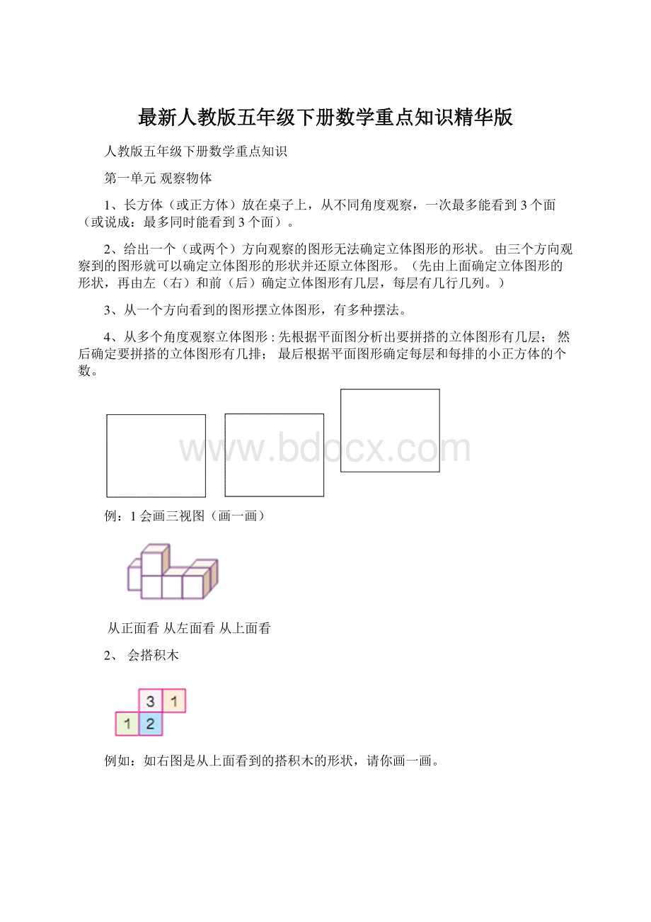 最新人教版五年级下册数学重点知识精华版.docx