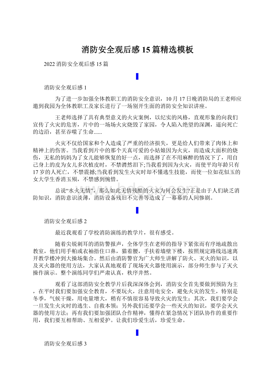 消防安全观后感15篇精选模板文档格式.docx