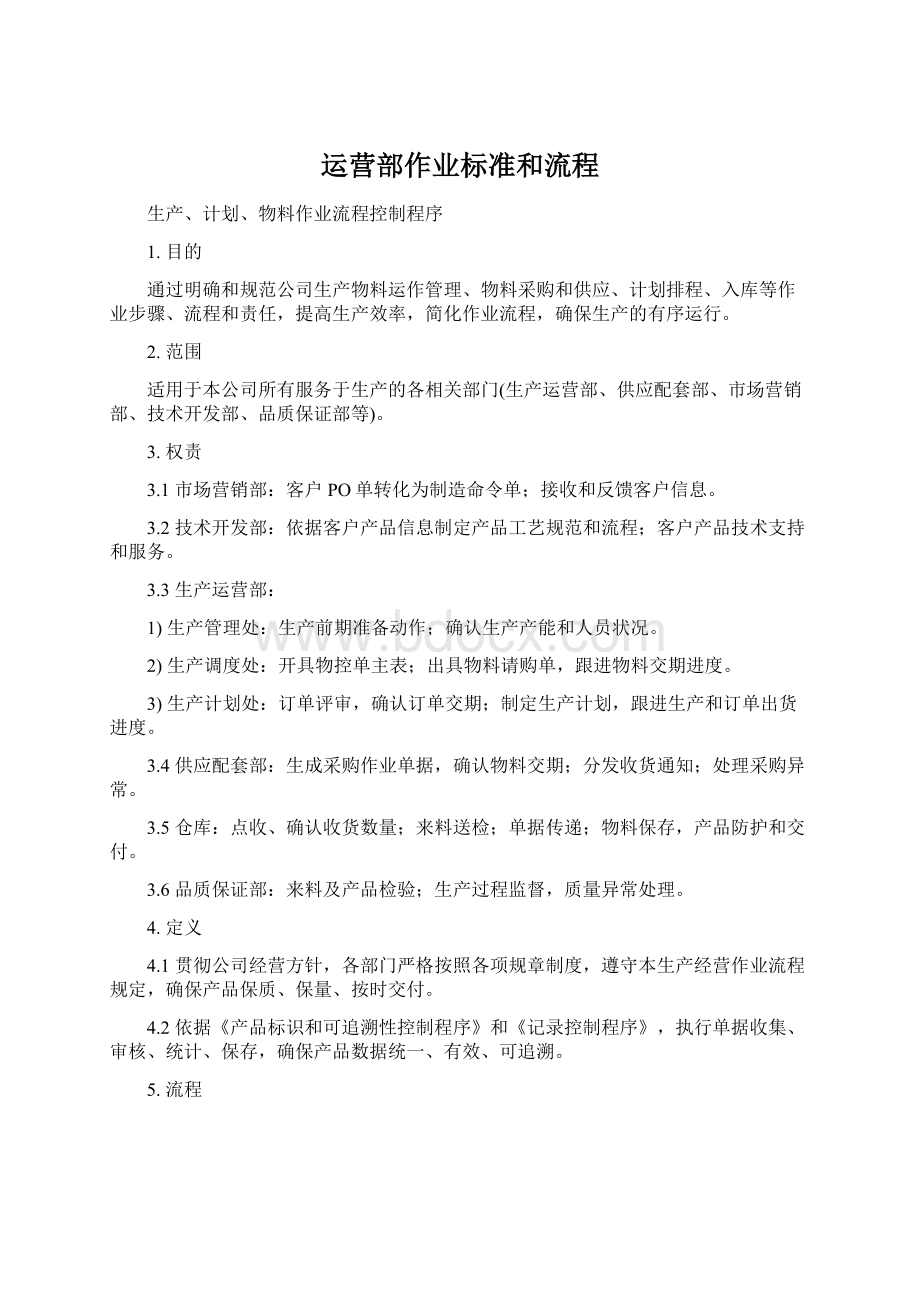 运营部作业标准和流程Word格式.docx