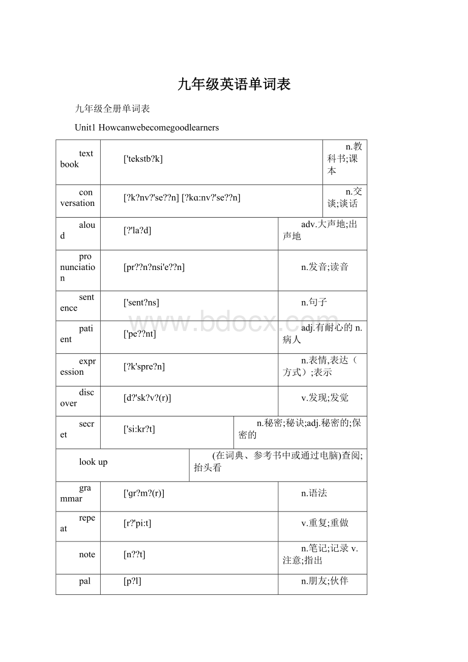 九年级英语单词表.docx