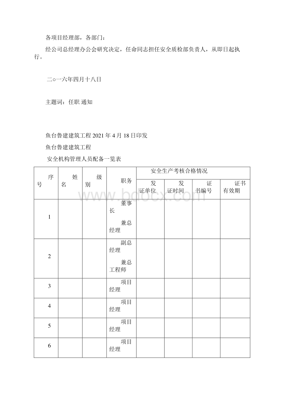 安全生产管理机构设置和专职安全生产管理人员配备情况完整优秀版.docx_第2页