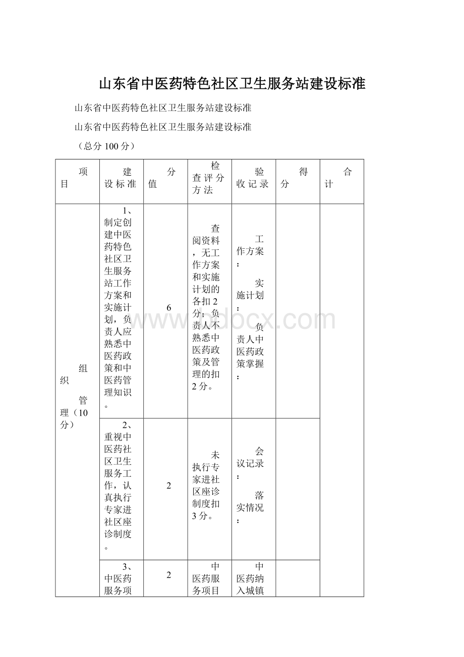 山东省中医药特色社区卫生服务站建设标准Word格式文档下载.docx