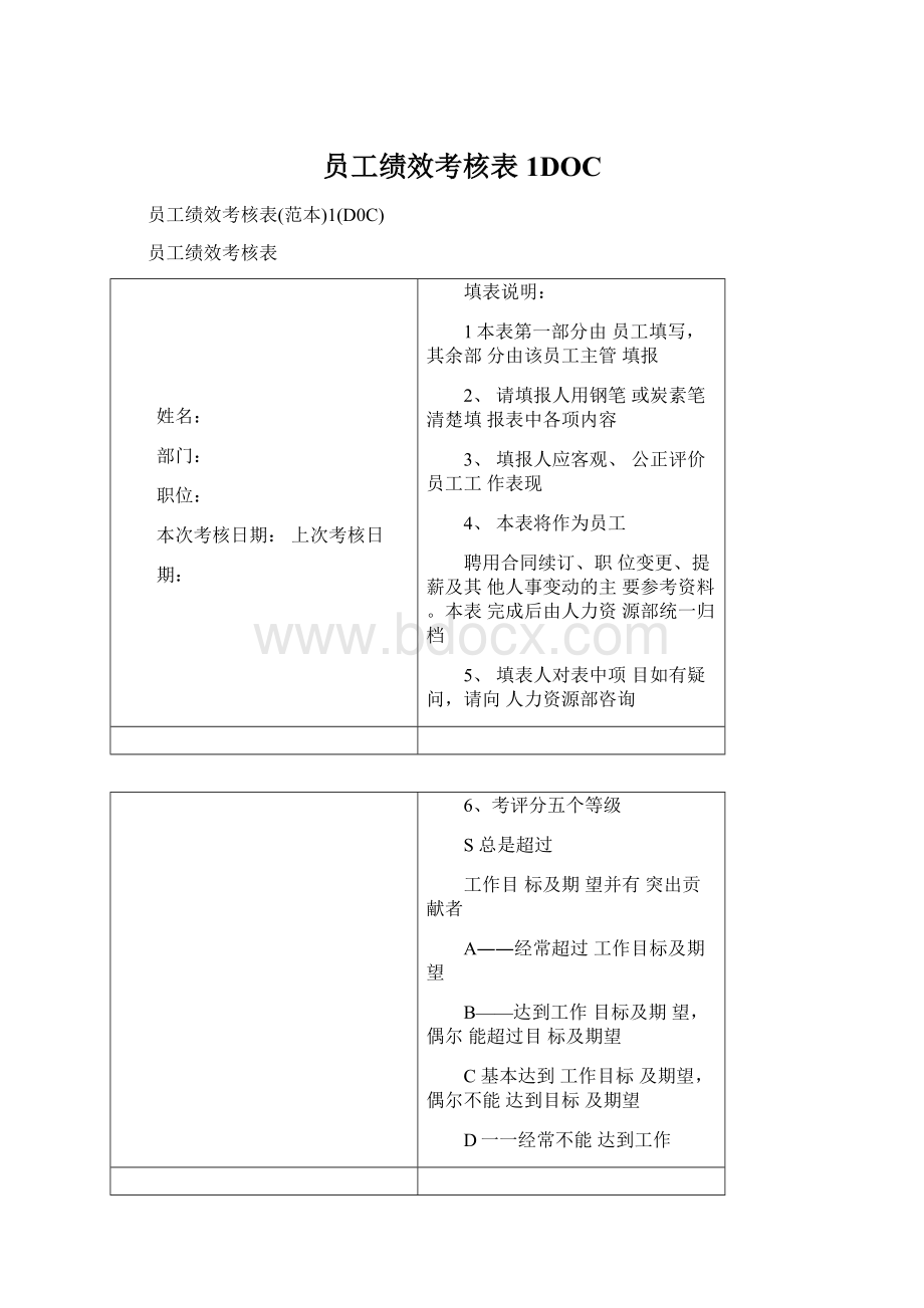 员工绩效考核表1DOCWord格式.docx_第1页