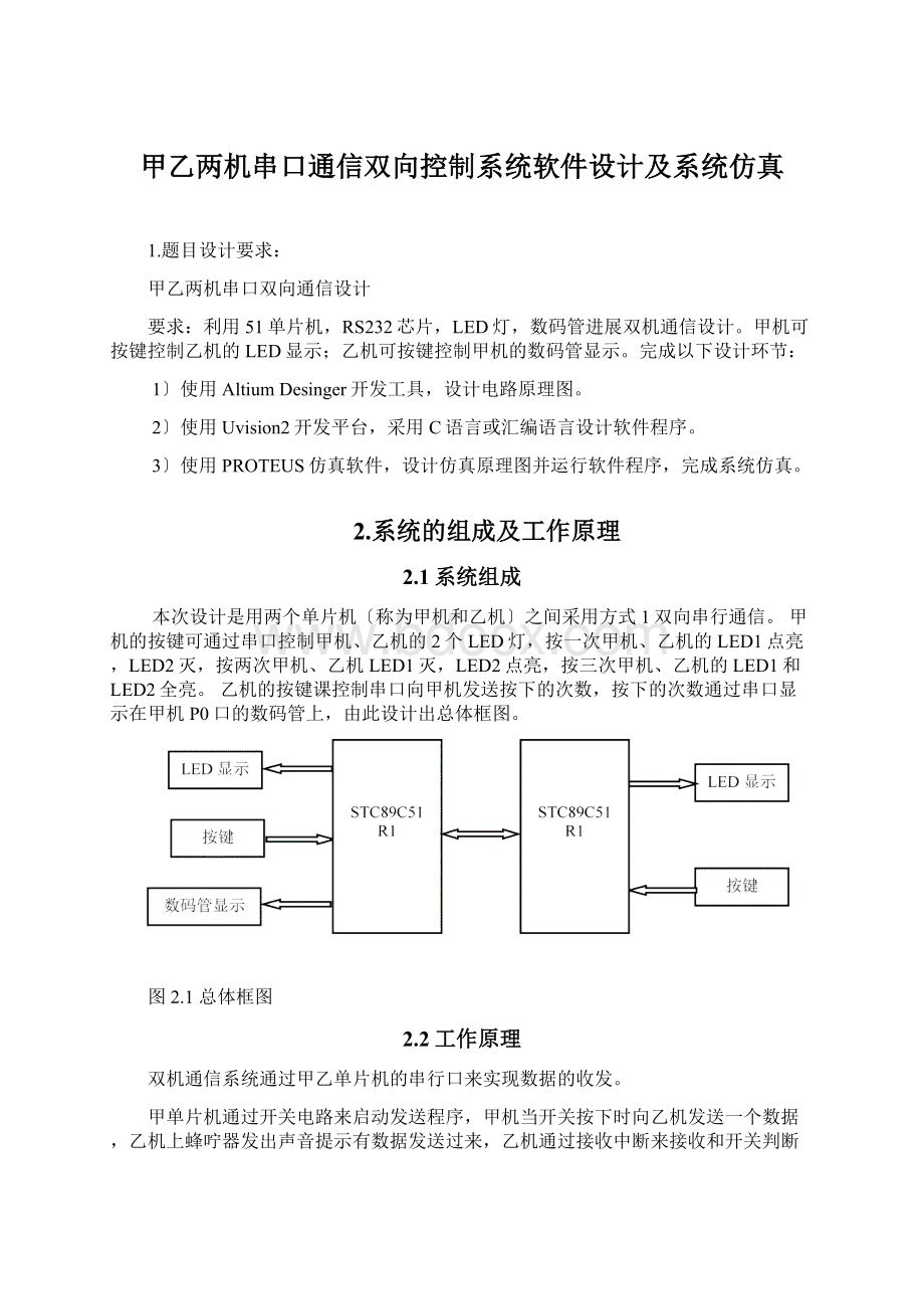 甲乙两机串口通信双向控制系统软件设计及系统仿真.docx_第1页