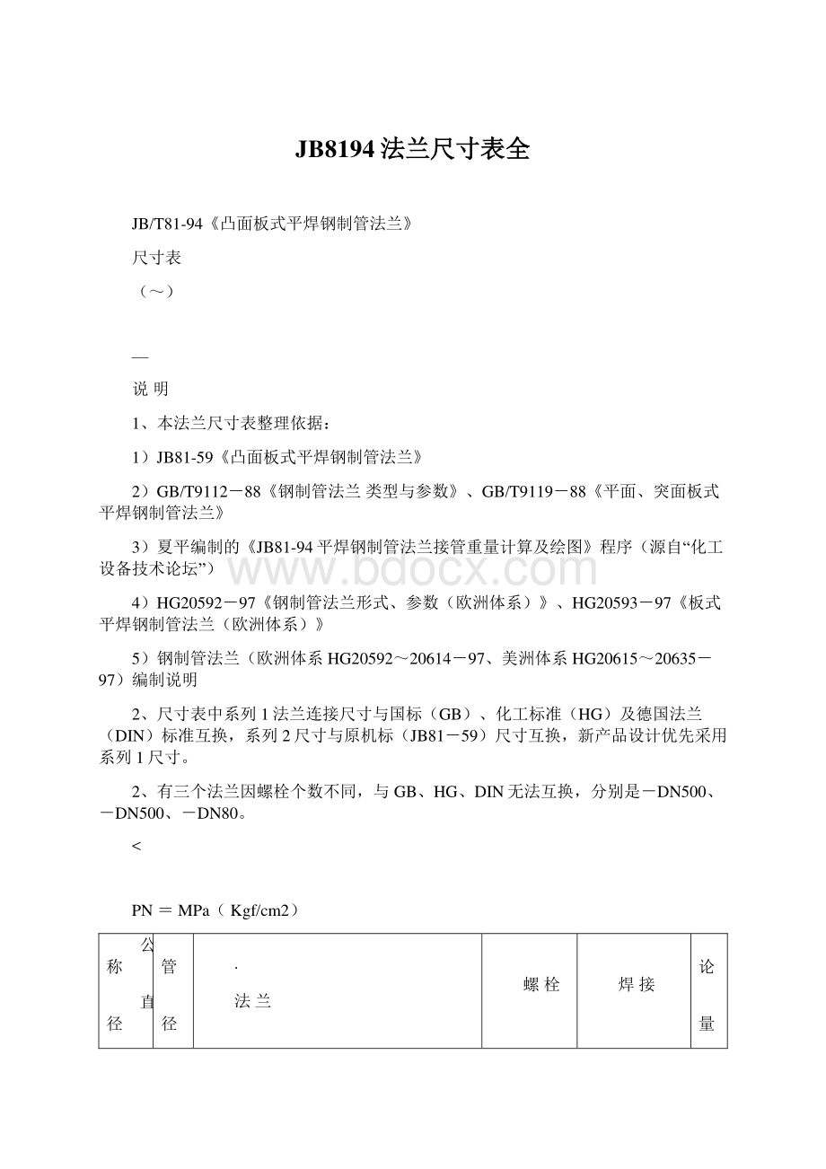 JB8194法兰尺寸表全.docx_第1页