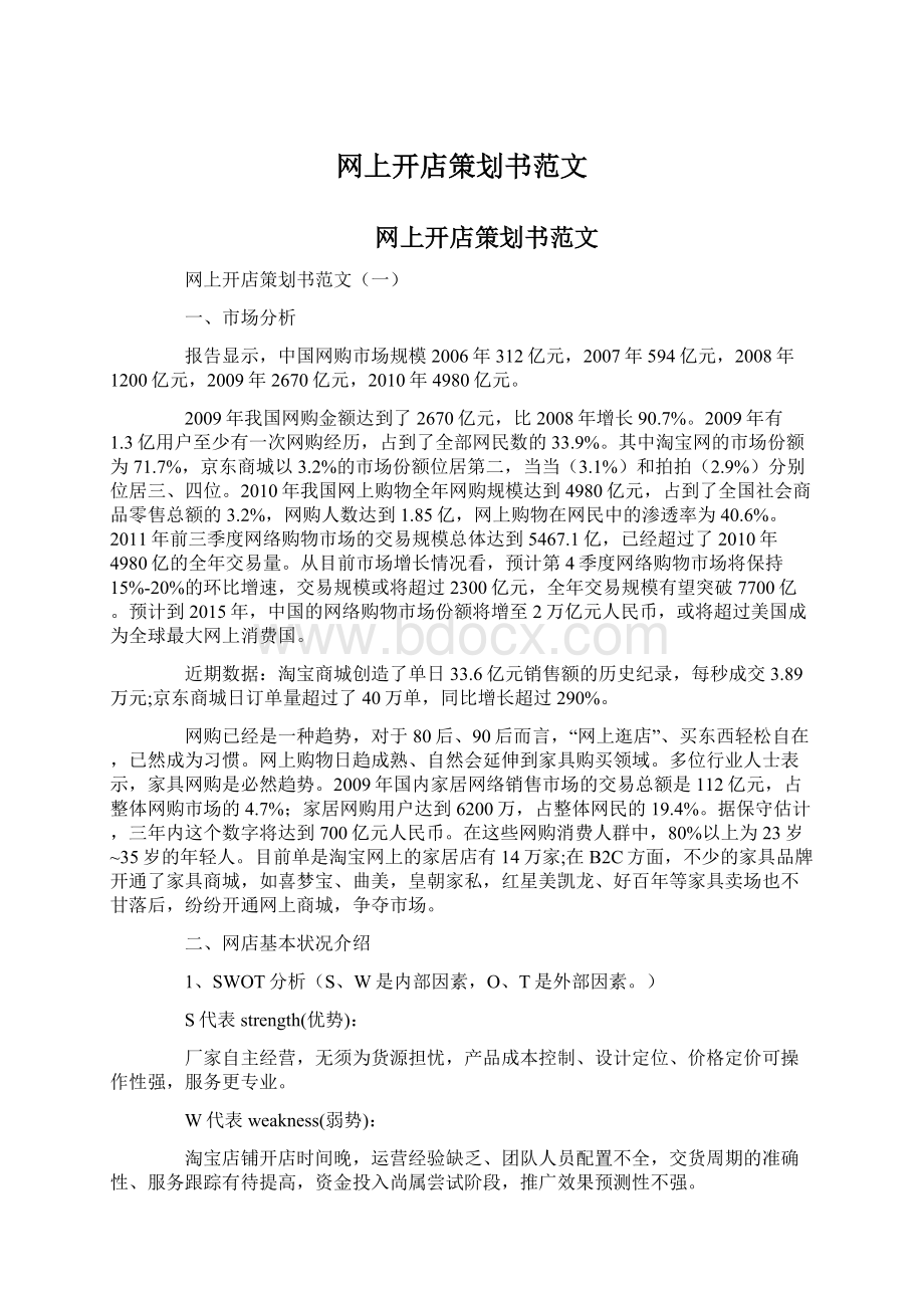 网上开店策划书范文Word文档下载推荐.docx