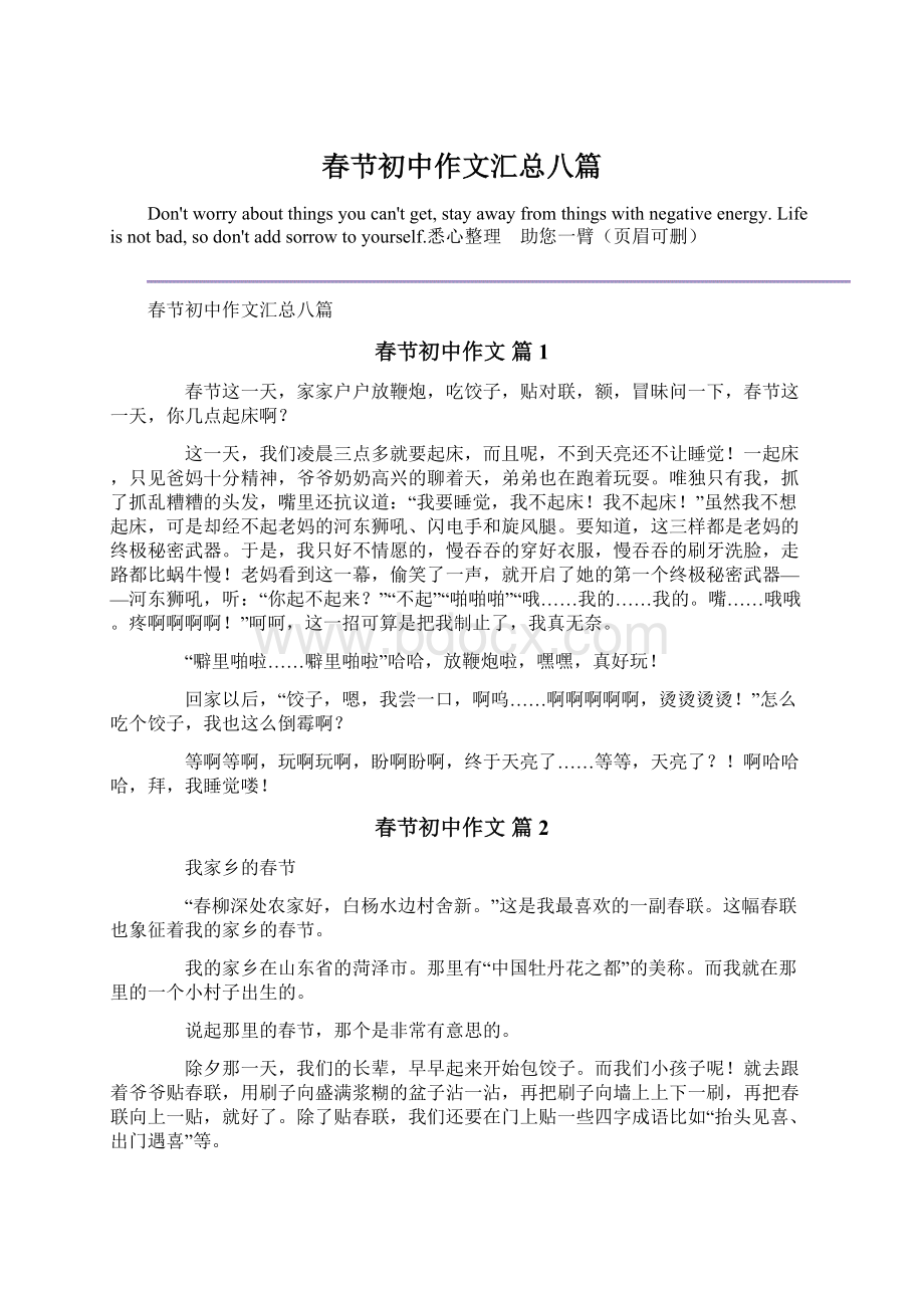 春节初中作文汇总八篇Word格式文档下载.docx_第1页