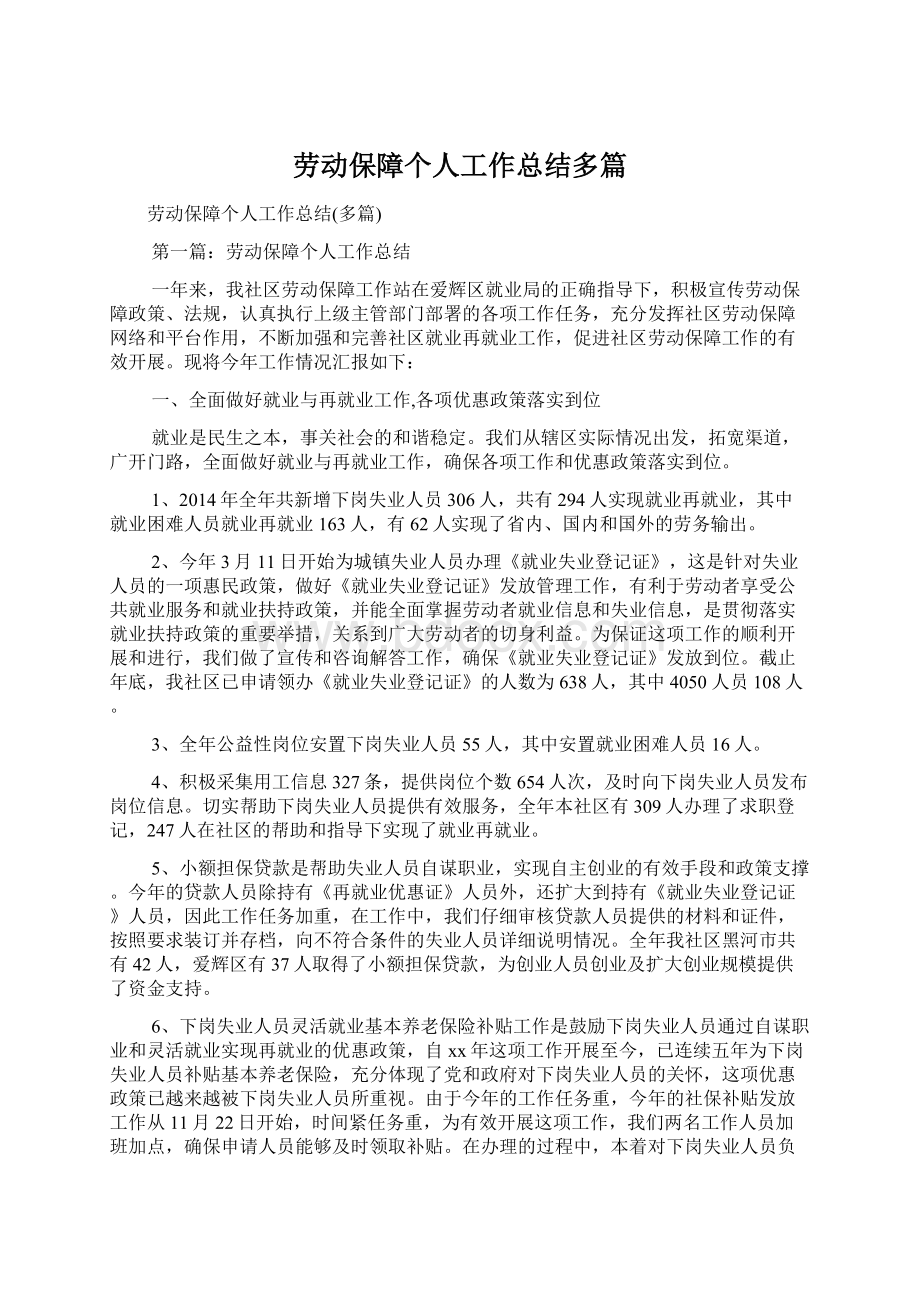 劳动保障个人工作总结多篇文档格式.docx