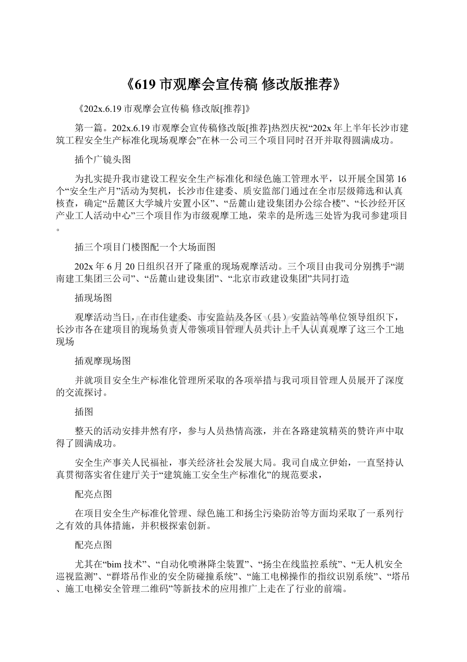 《619市观摩会宣传稿 修改版推荐》Word格式文档下载.docx