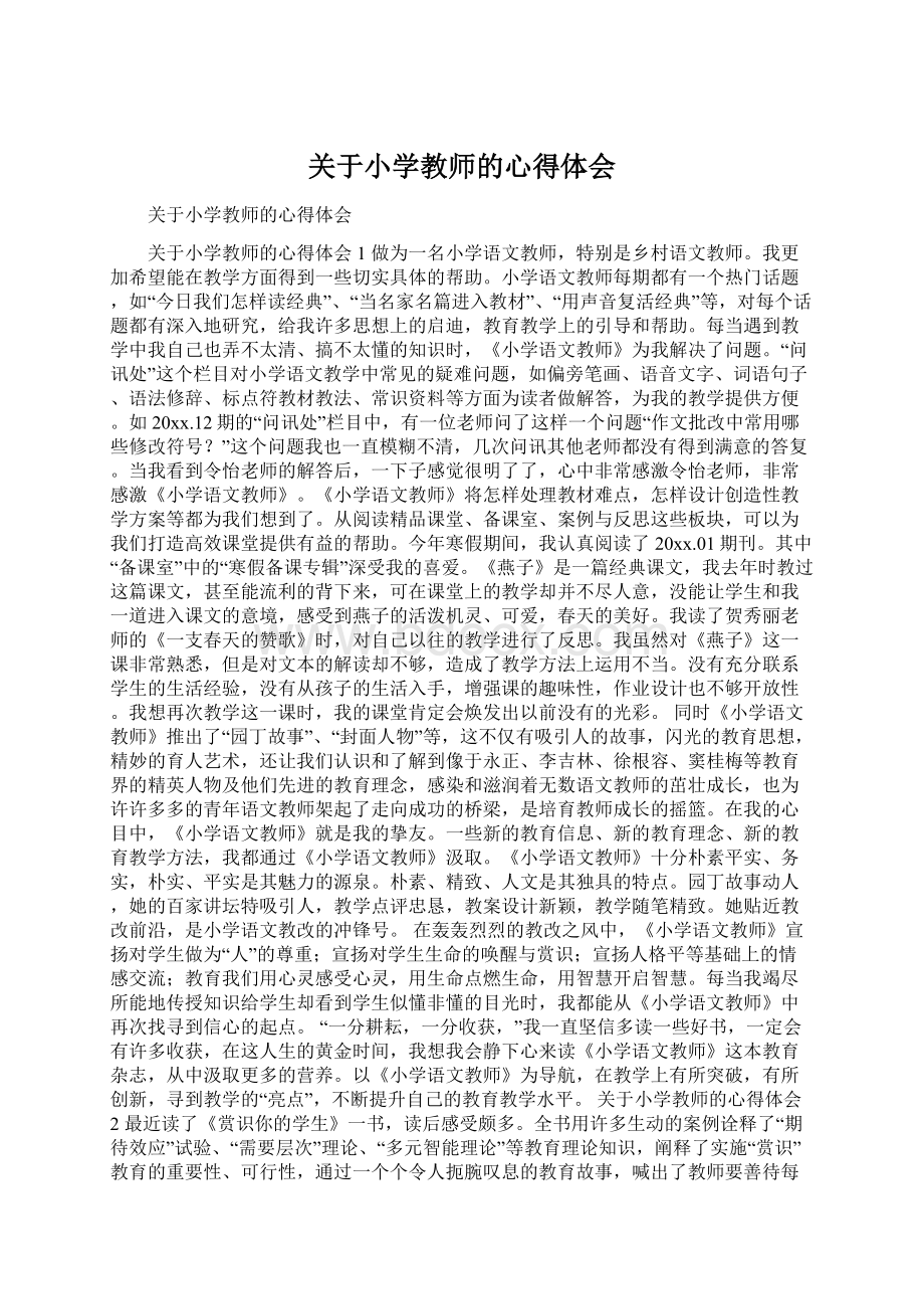 关于小学教师的心得体会.docx