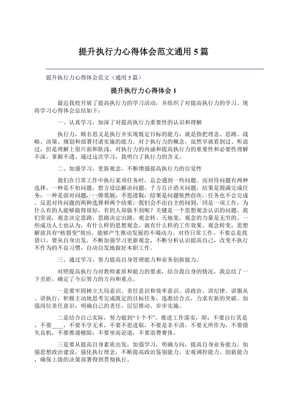 提升执行力心得体会范文通用5篇.docx