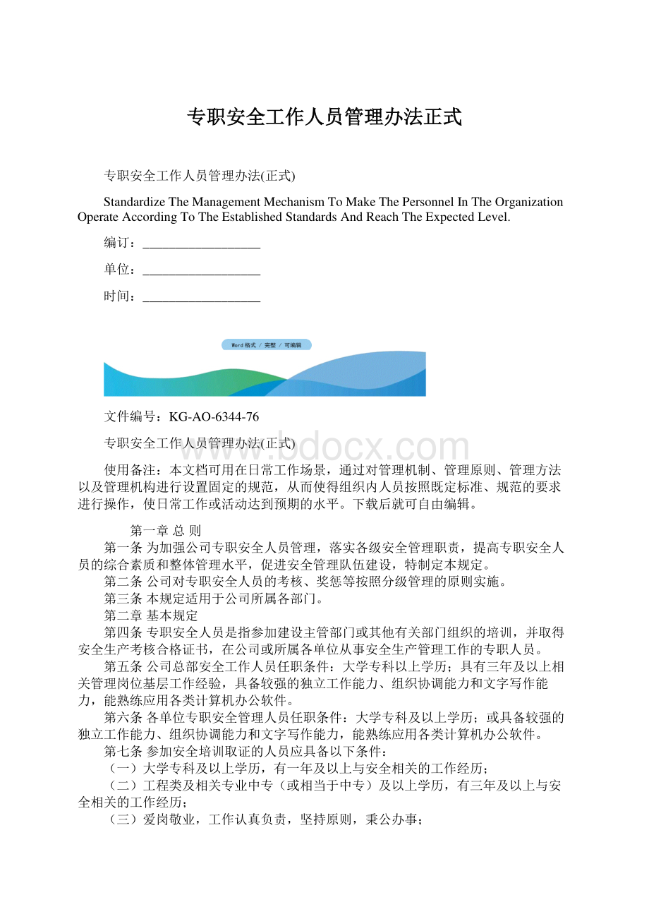 专职安全工作人员管理办法正式.docx_第1页