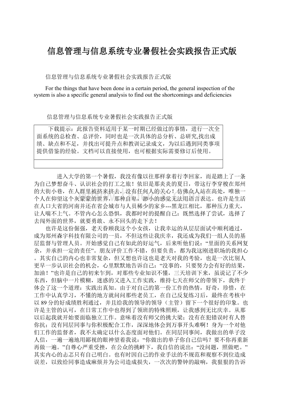 信息管理与信息系统专业暑假社会实践报告正式版Word文档格式.docx