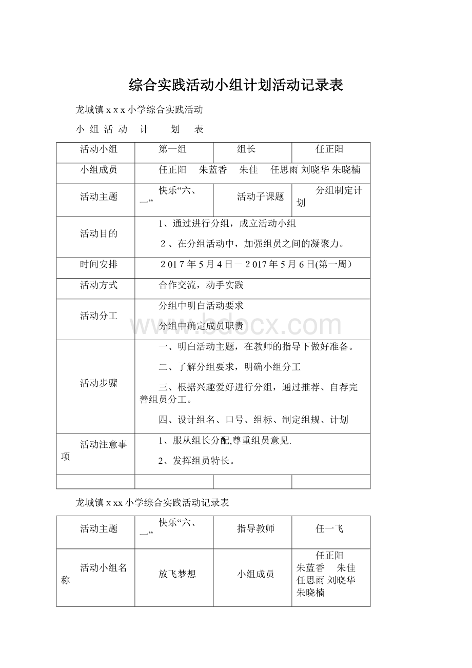 综合实践活动小组计划活动记录表.docx_第1页