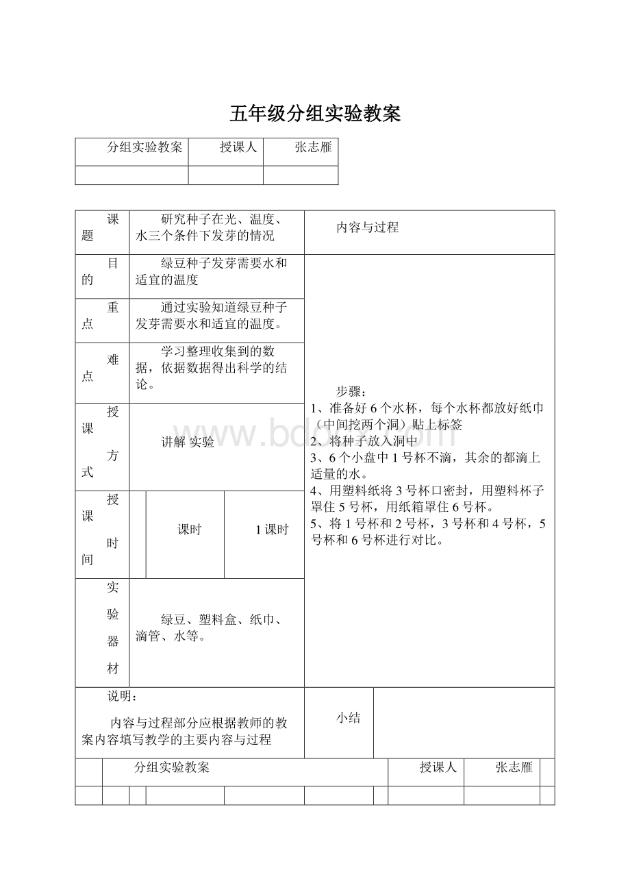 五年级分组实验教案Word文档下载推荐.docx