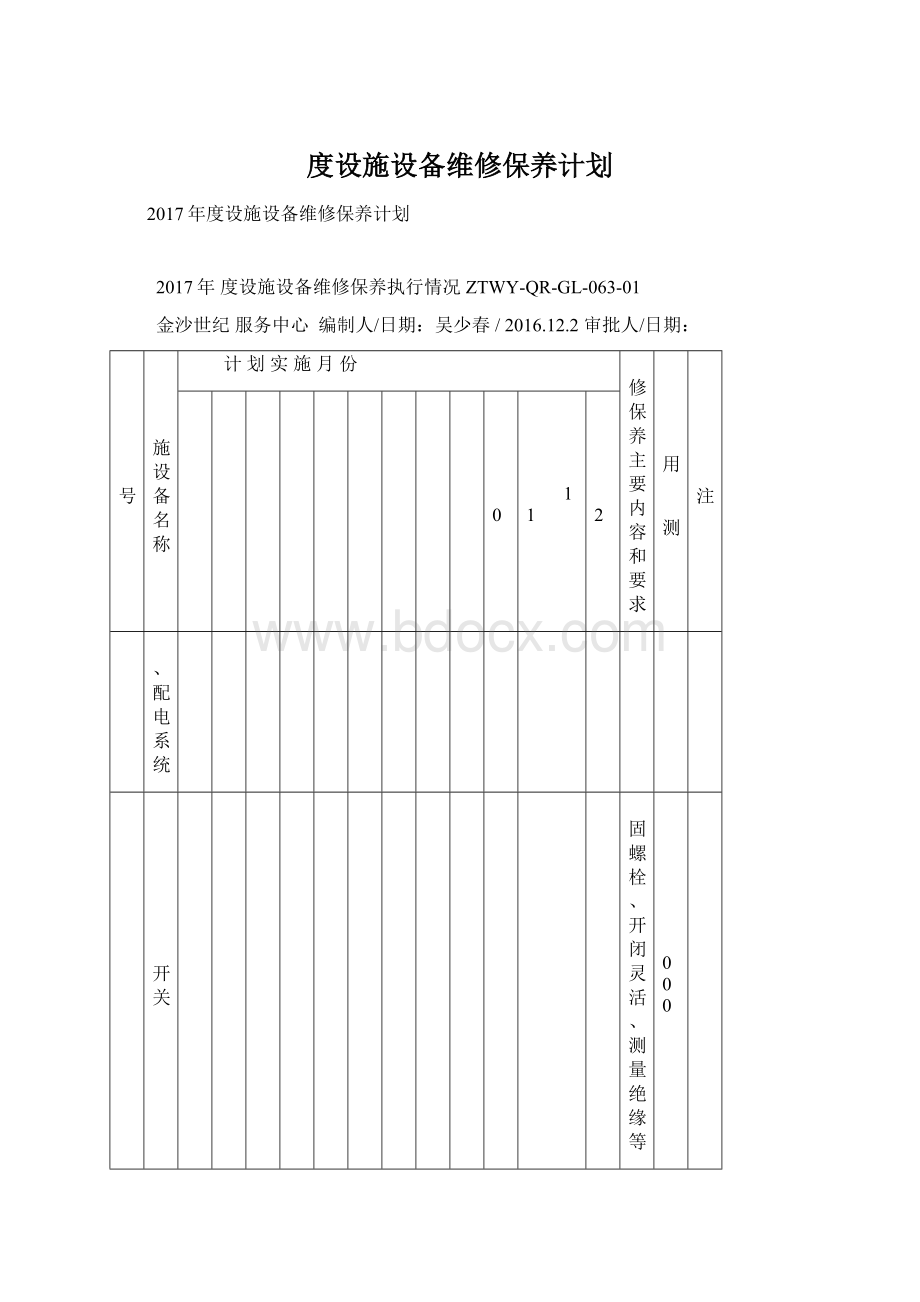 度设施设备维修保养计划.docx