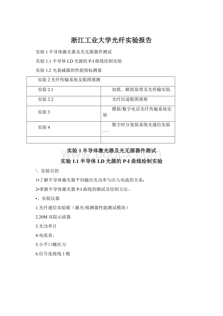 浙江工业大学光纤实验报告.docx_第1页