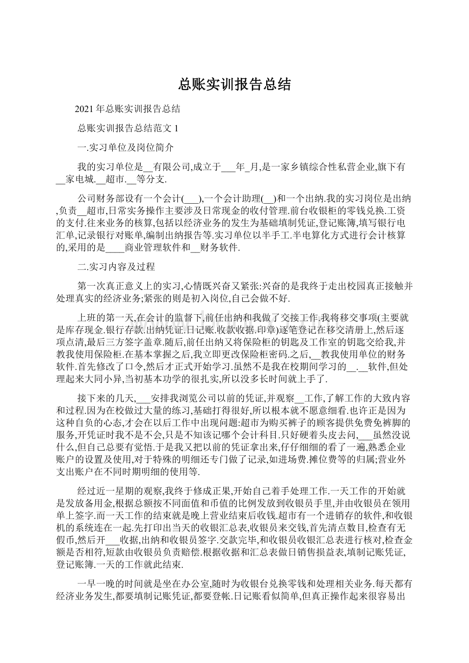 总账实训报告总结Word格式文档下载.docx_第1页