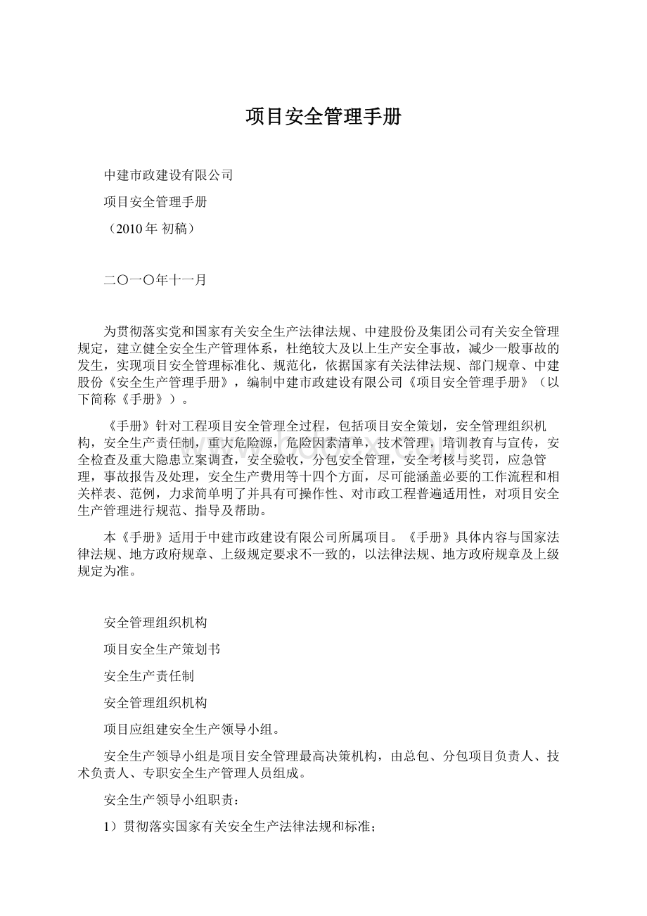 项目安全管理手册文档格式.docx_第1页