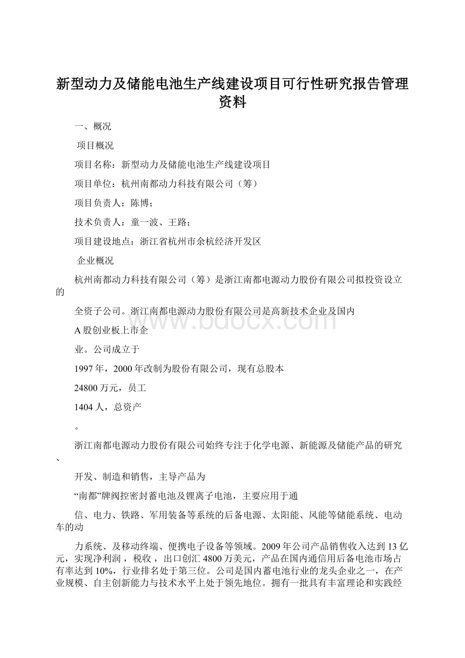 新型动力及储能电池生产线建设项目可行性研究报告管理资料Word文档格式.docx_第1页