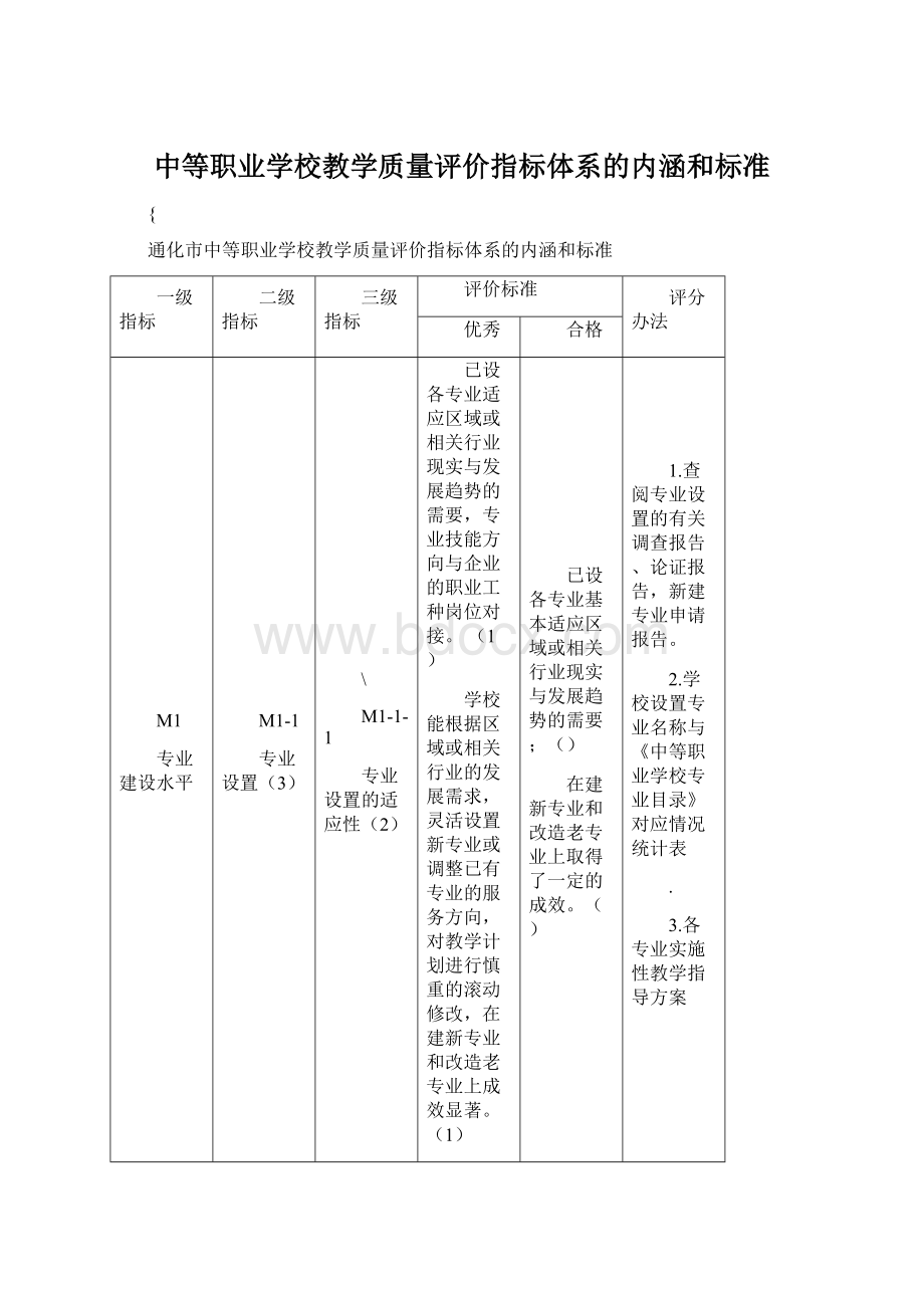 中等职业学校教学质量评价指标体系的内涵和标准文档格式.docx