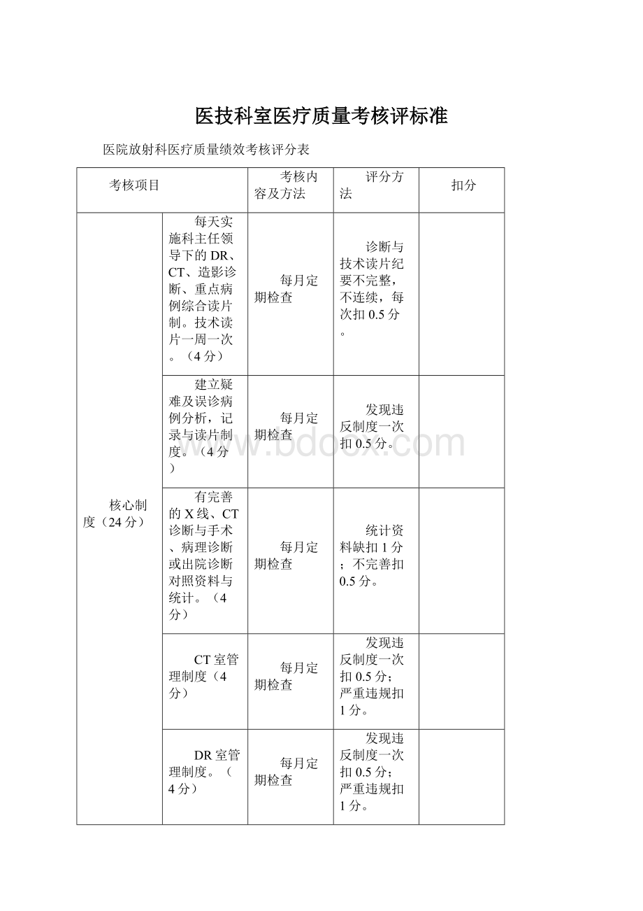 医技科室医疗质量考核评标准Word文档格式.docx