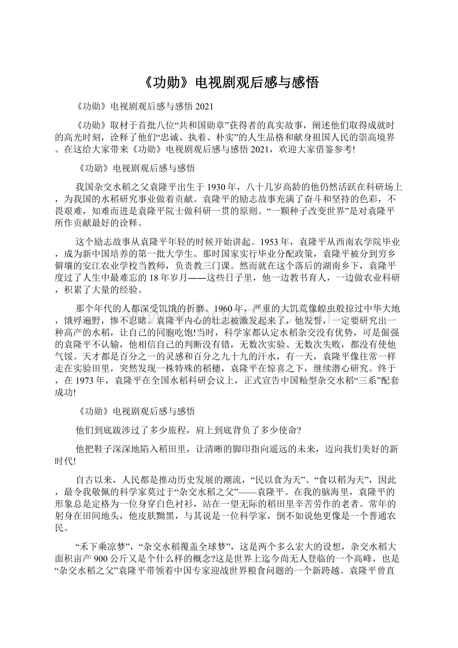 《功勋》电视剧观后感与感悟Word文件下载.docx