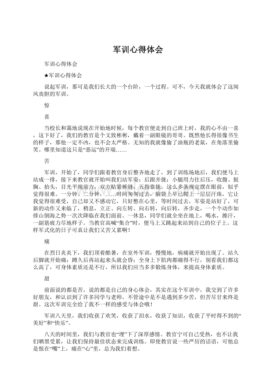 军训心得体会文档格式.docx