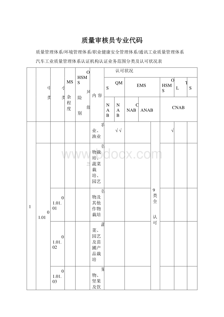 质量审核员专业代码.docx