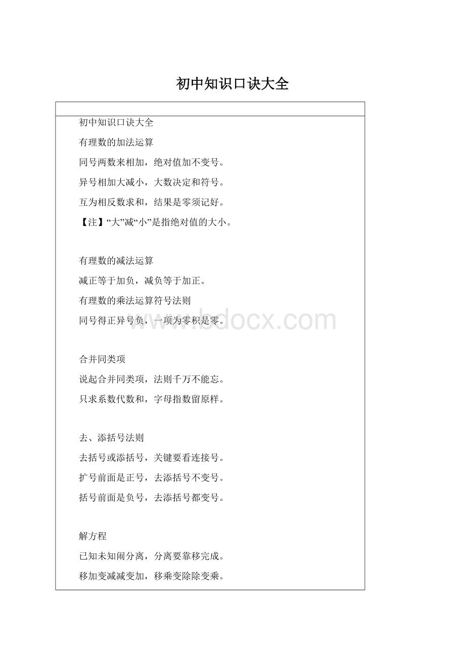 初中知识口诀大全Word文档下载推荐.docx