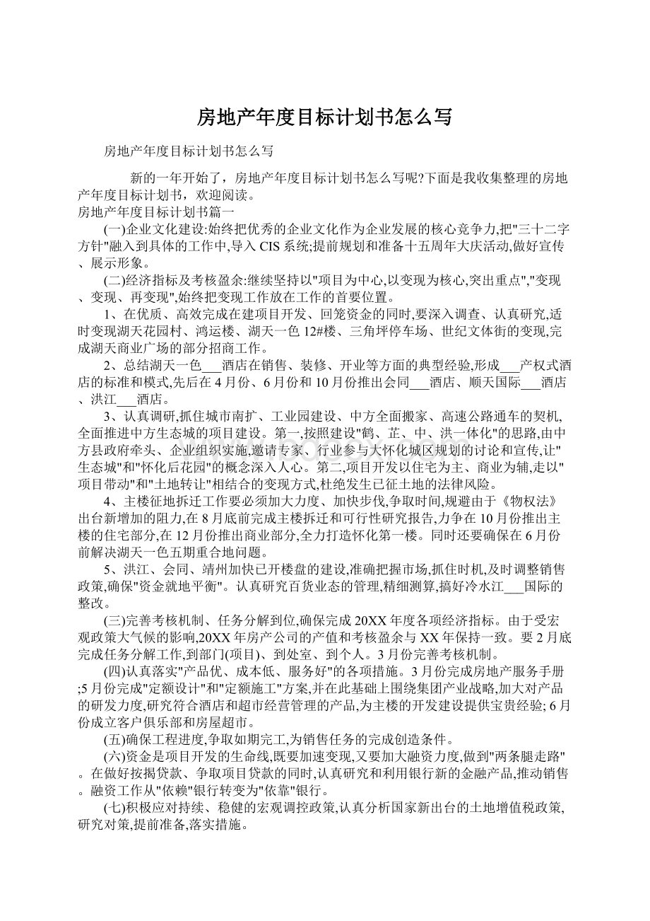 房地产年度目标计划书怎么写文档格式.docx_第1页