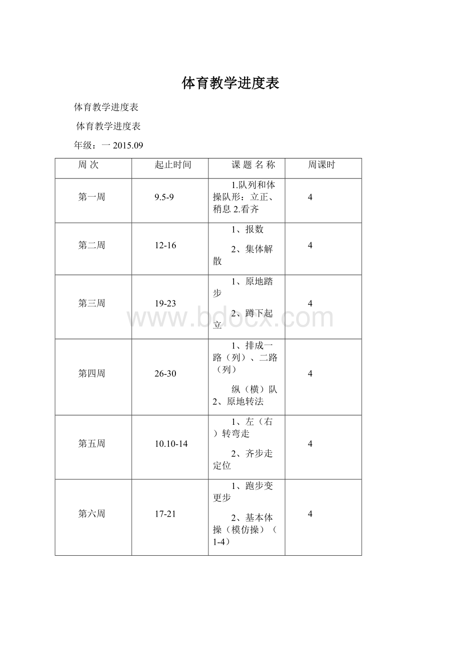 体育教学进度表Word文件下载.docx