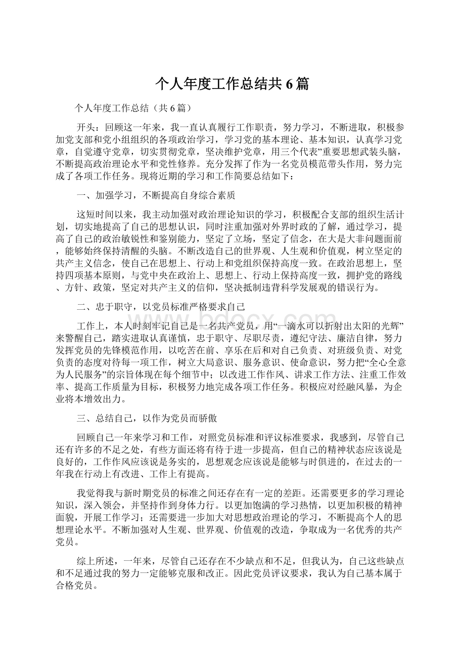 个人年度工作总结共6篇Word格式文档下载.docx