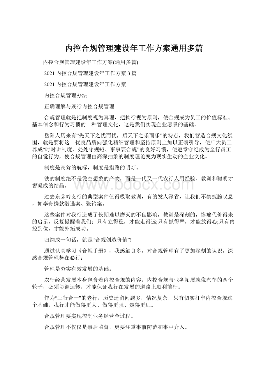 内控合规管理建设年工作方案通用多篇.docx