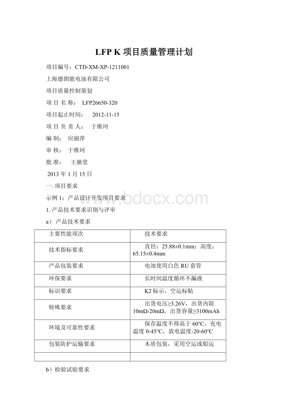 LFP K 项目质量管理计划.docx_第1页